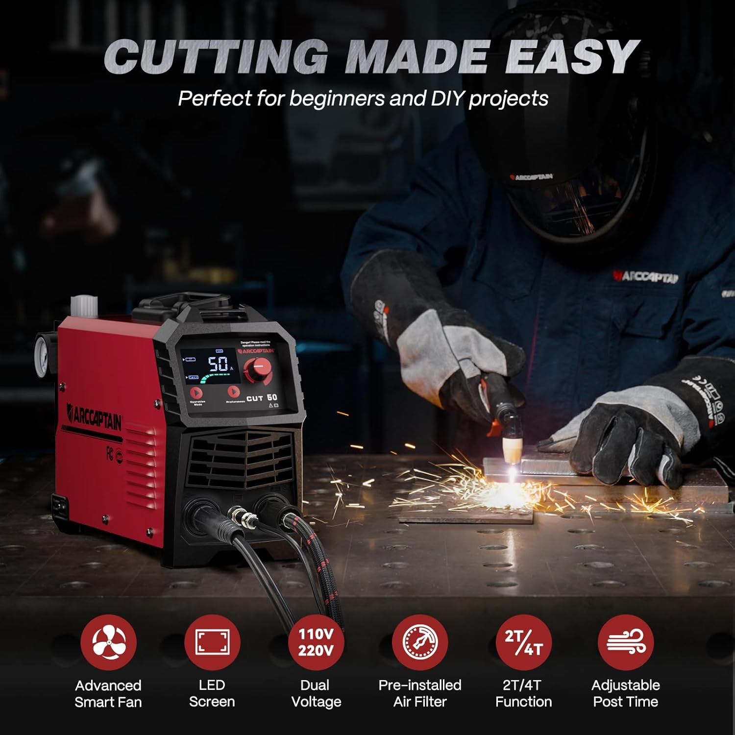 Plasma Cutter, [Large LED Display] 50Amps Cutter Machine with 110/220V Dual Volt