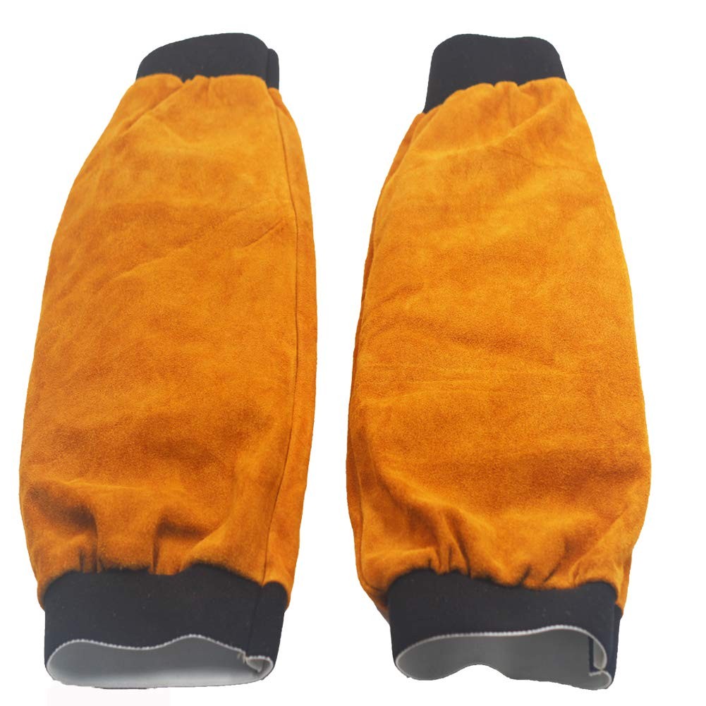 Jewboer Leather Welding Sleeves Heat Flame Resistant Arm 16.5″, Yellow