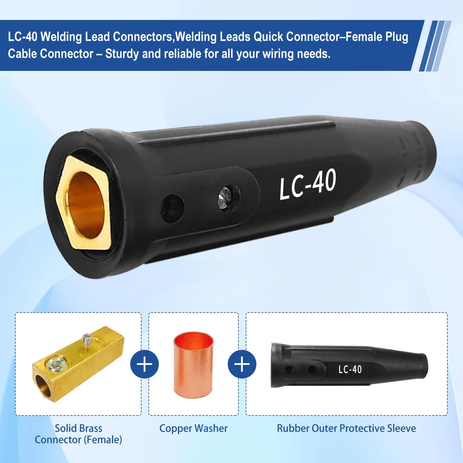 LC40 Welding Lead Connectors Male Female 1/0 And 2/0 Size Capacity 350 Amps