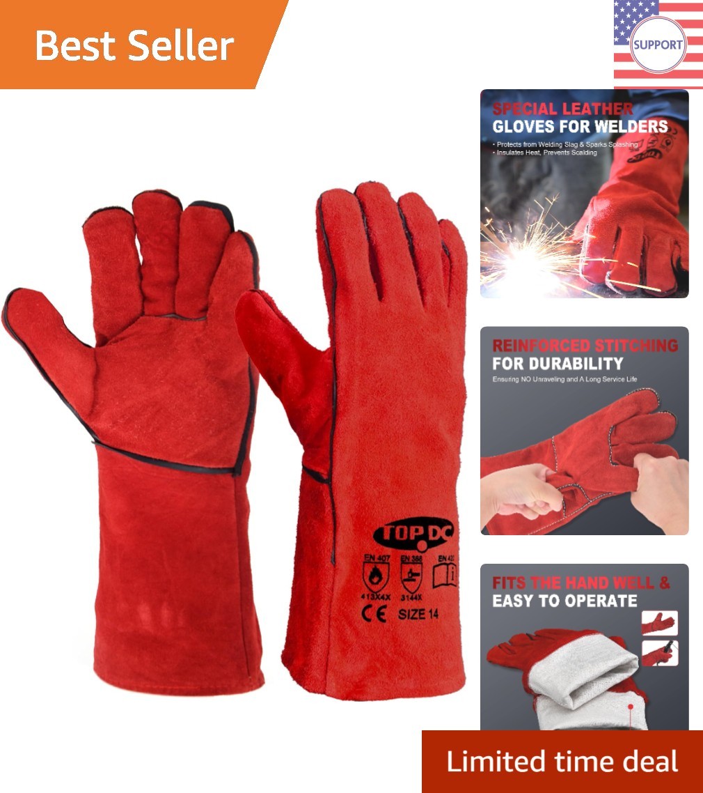 Protective 14 Inch Leather Welding Gloves with Soft Lining for Ultimate Comfort