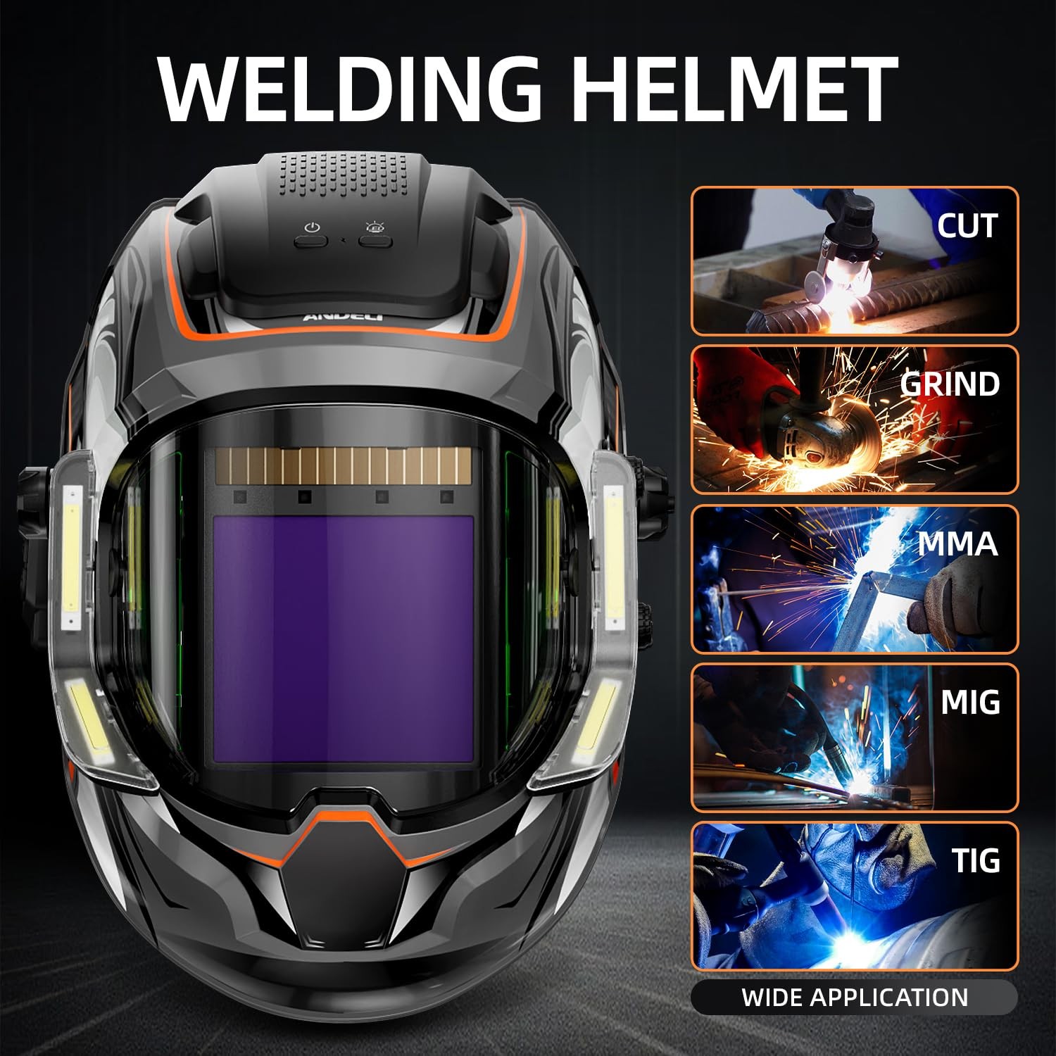 Welding Helmet with 4 LED Light, Panoramic Large Viewing Screen 3.94″X3.74″ T…