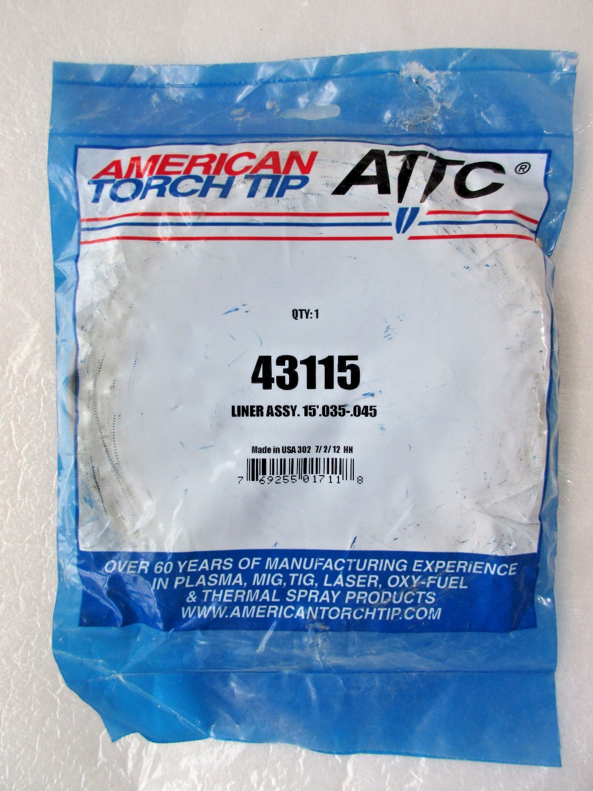 American Torch Tip 43115 Liner Assy. 15′ .035-.045 Made in USA New