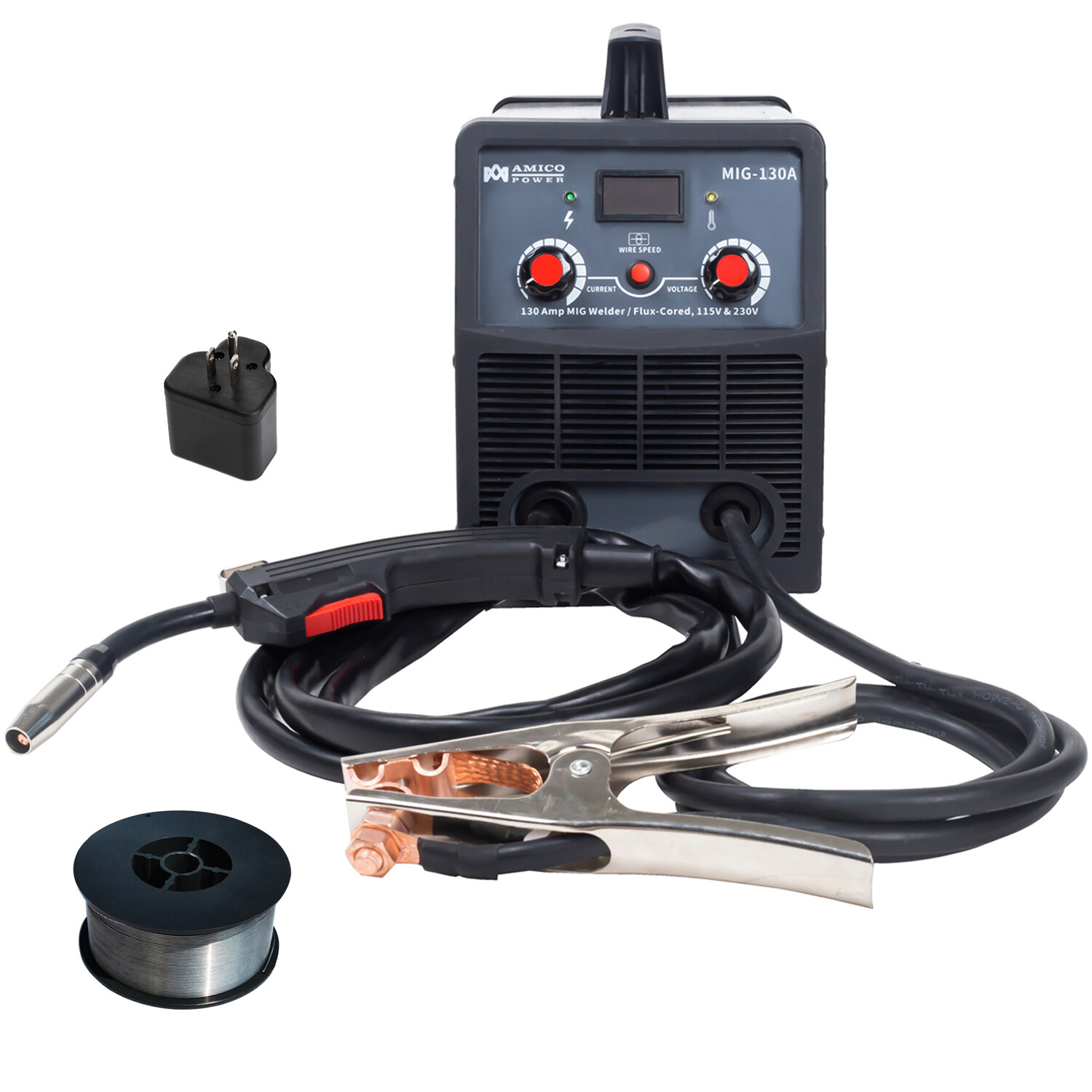 MIG-130A, 130 Amp Flux Cored Gas-less MIG Welder, 110/230V Welding Soldering