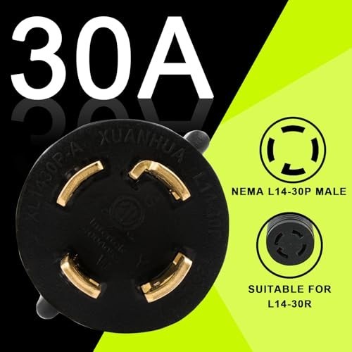NEMA L14-30P to 6-50R Welder Adapter Cord, 4-Prong Twist Lock, 12″ Power Cable