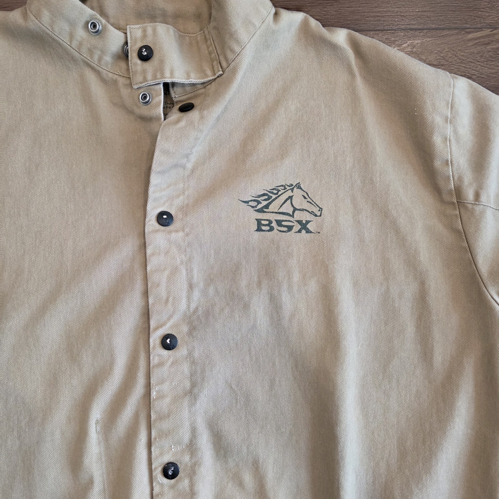 BSX FR Flame Resistant Welding Jacket Mens 2XL Tan Black Stallion Cotton Flaws