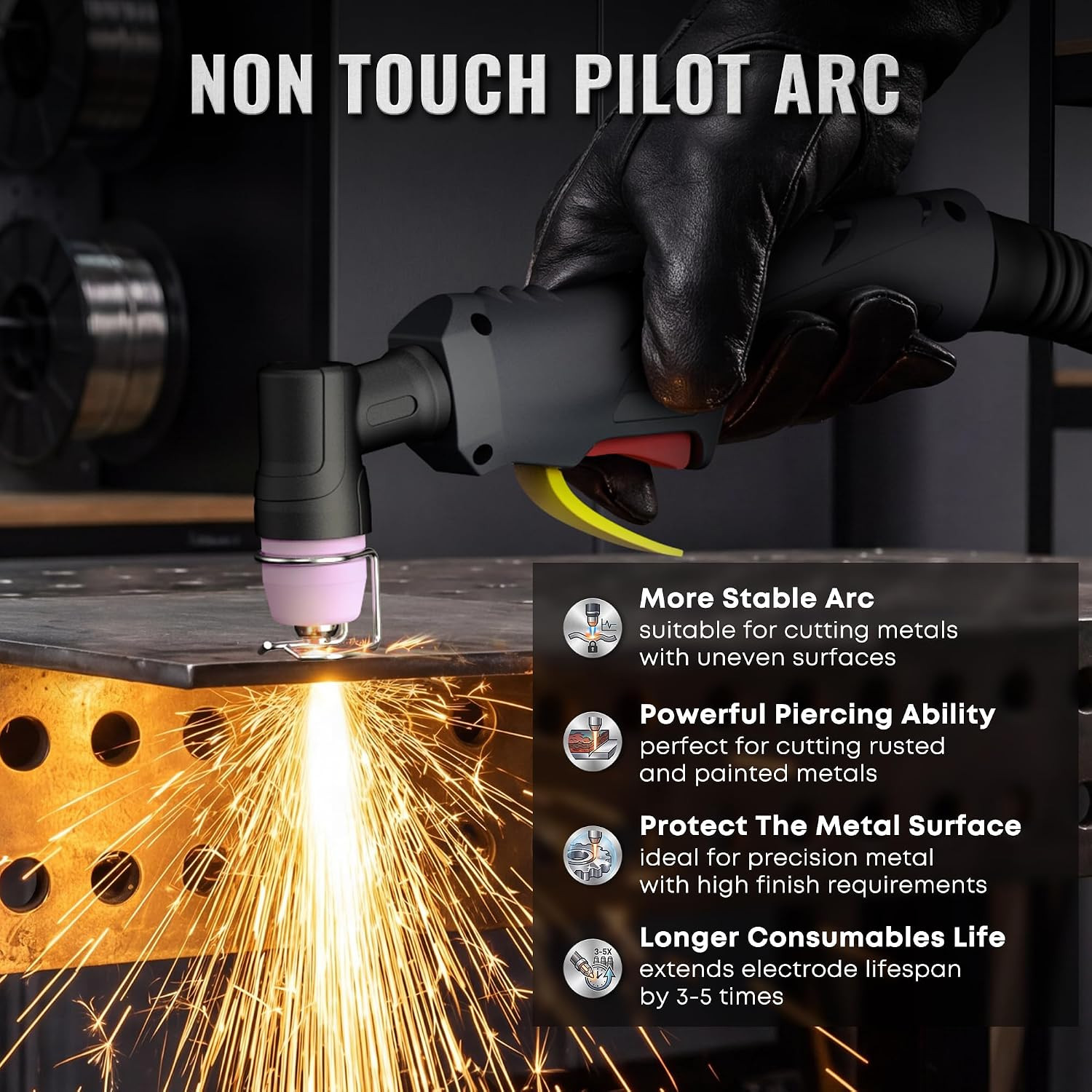 110V/220V Plasma Cutter, 75Amps HF Non-Touch Pilot Arc Plasma Cutter Machine, D