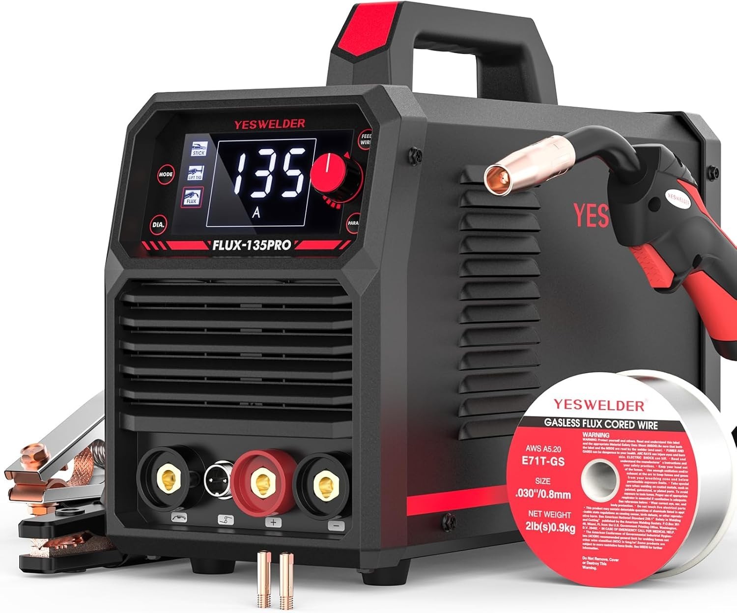 Portable 135A IGBT MIG Welder with Large Digital Display and Extra Wire Included