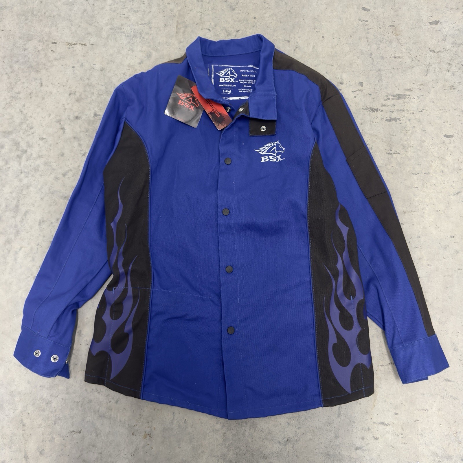 BSX Welding Jacket 9oz Royal Blue Black Stallion Flame Resistant Cotton Large