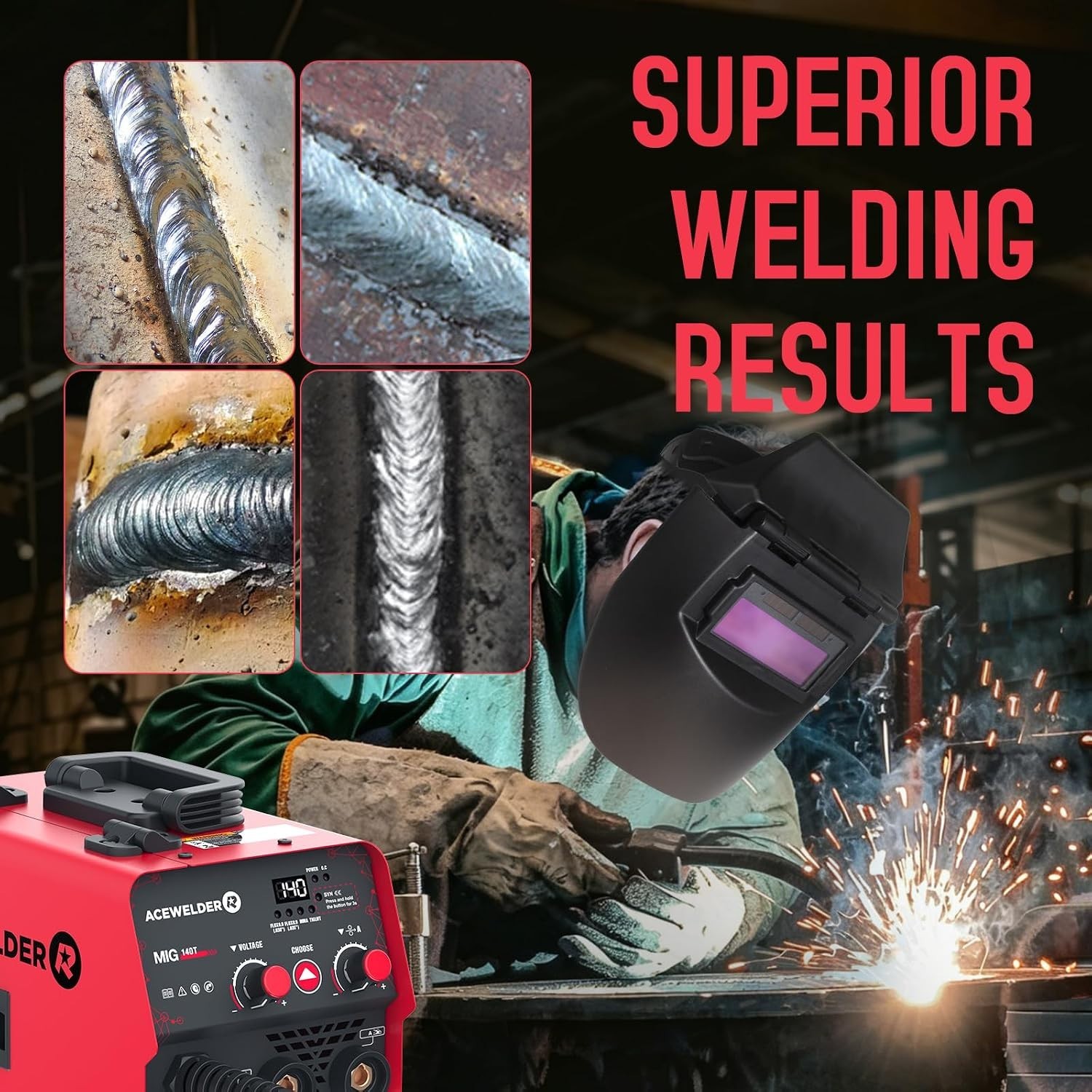 3 IN 1 Welder 140A Gasless Flux MIG/Lift Tig/Stick Welding Machine 110V Inverter