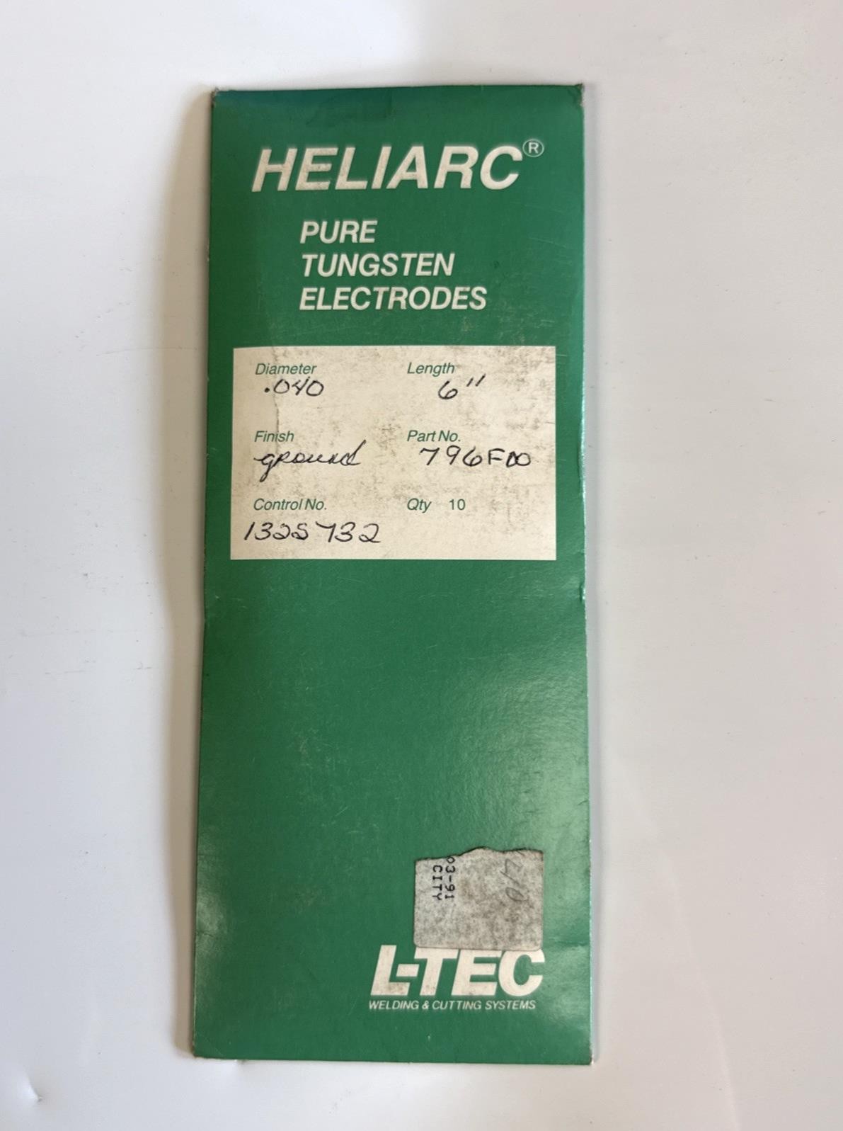 L-Tec Heliarc Pure Tungsten Electrodes 796F00 .040″ × 6″ Ground Finish – 10 Pack