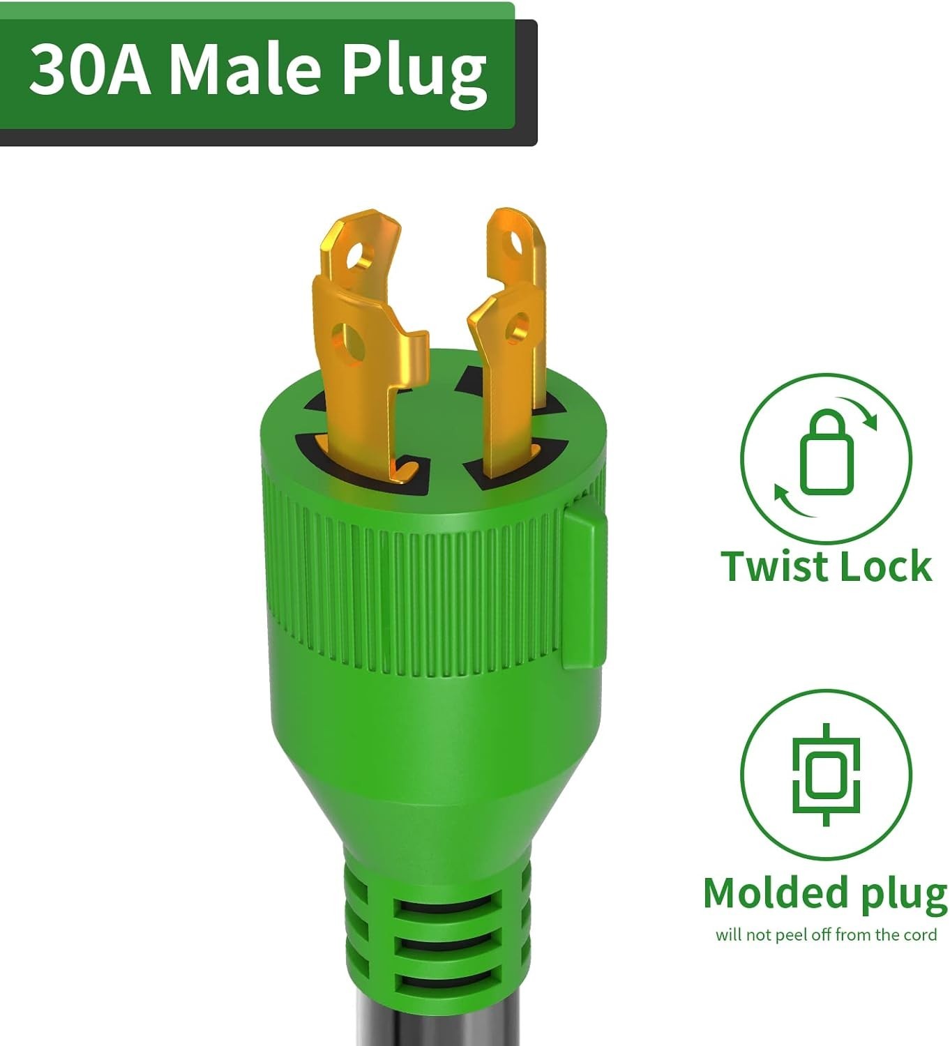 Welder Adapter for Generators 30A to 50A 12 Inch Green NEMA L14-30P to 6-50R
