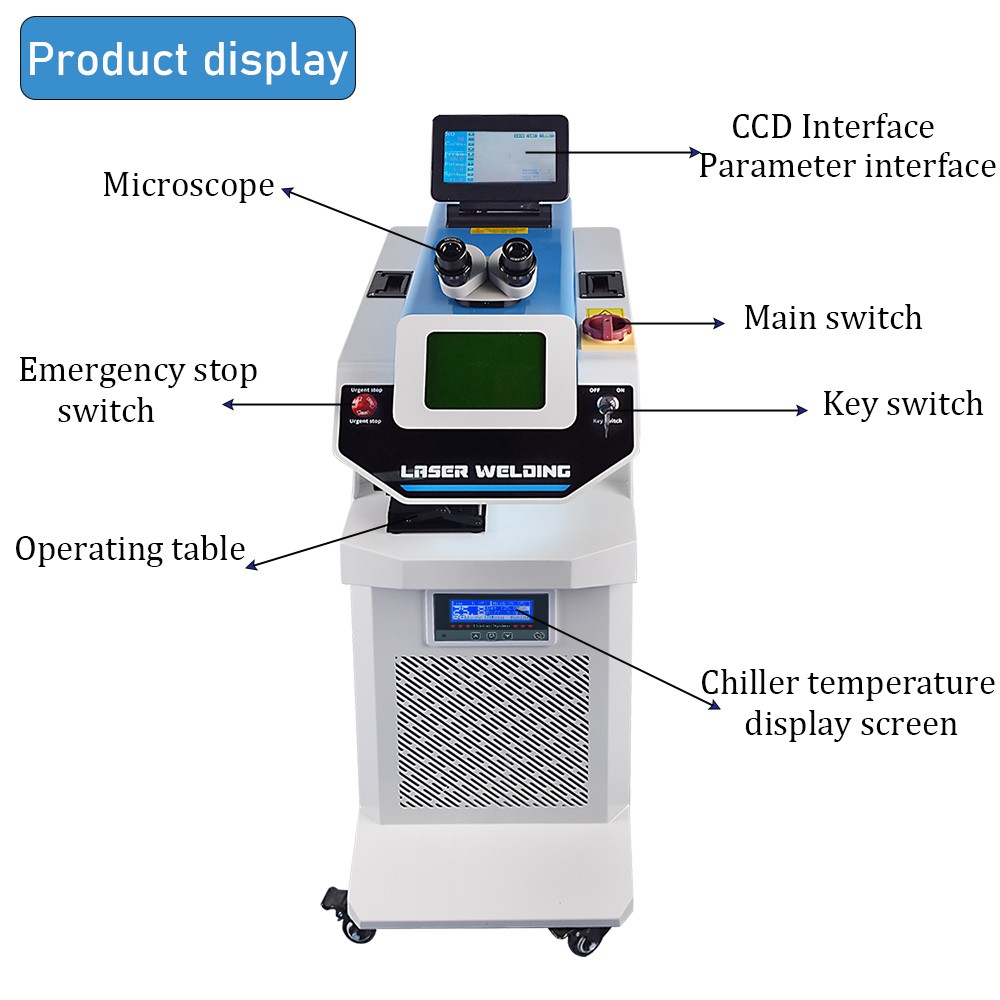 200W 160J Jewelry Spot Laser Welding Machine HD Microscope CCD with 5.5L Chiller