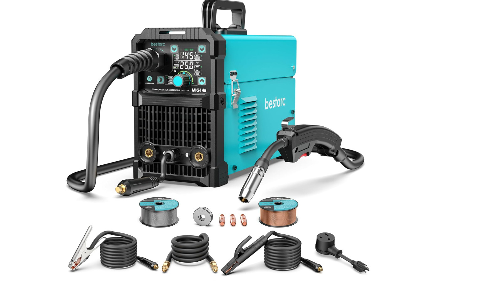 bestarc 145A MIG Welder 110V/220V Dual Voltage Gas/Gasless Flux Core MIG Weld…
