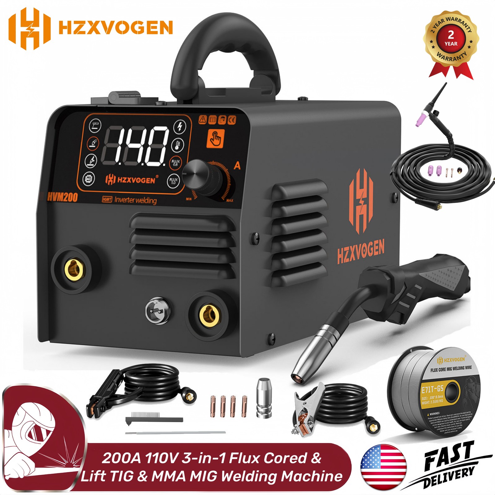 110V 200A Gasless MIG Welder&TIG Torch Inverter IGBT TIG/MMA Welding Machine US