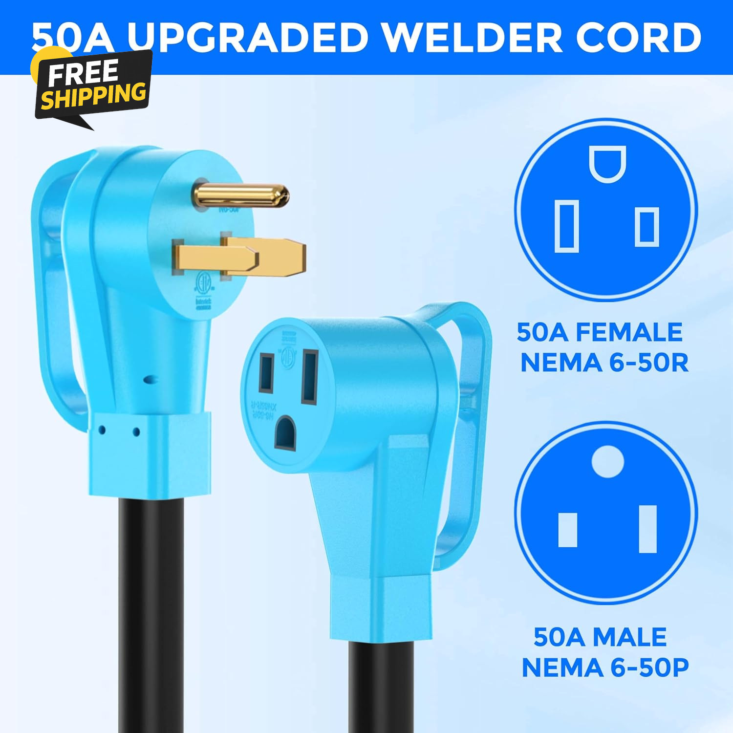 50Amp 40FT Welder Extension Cord 8 AWG, 250V NEMA 6-50P to 6-50R Heavy Duty
