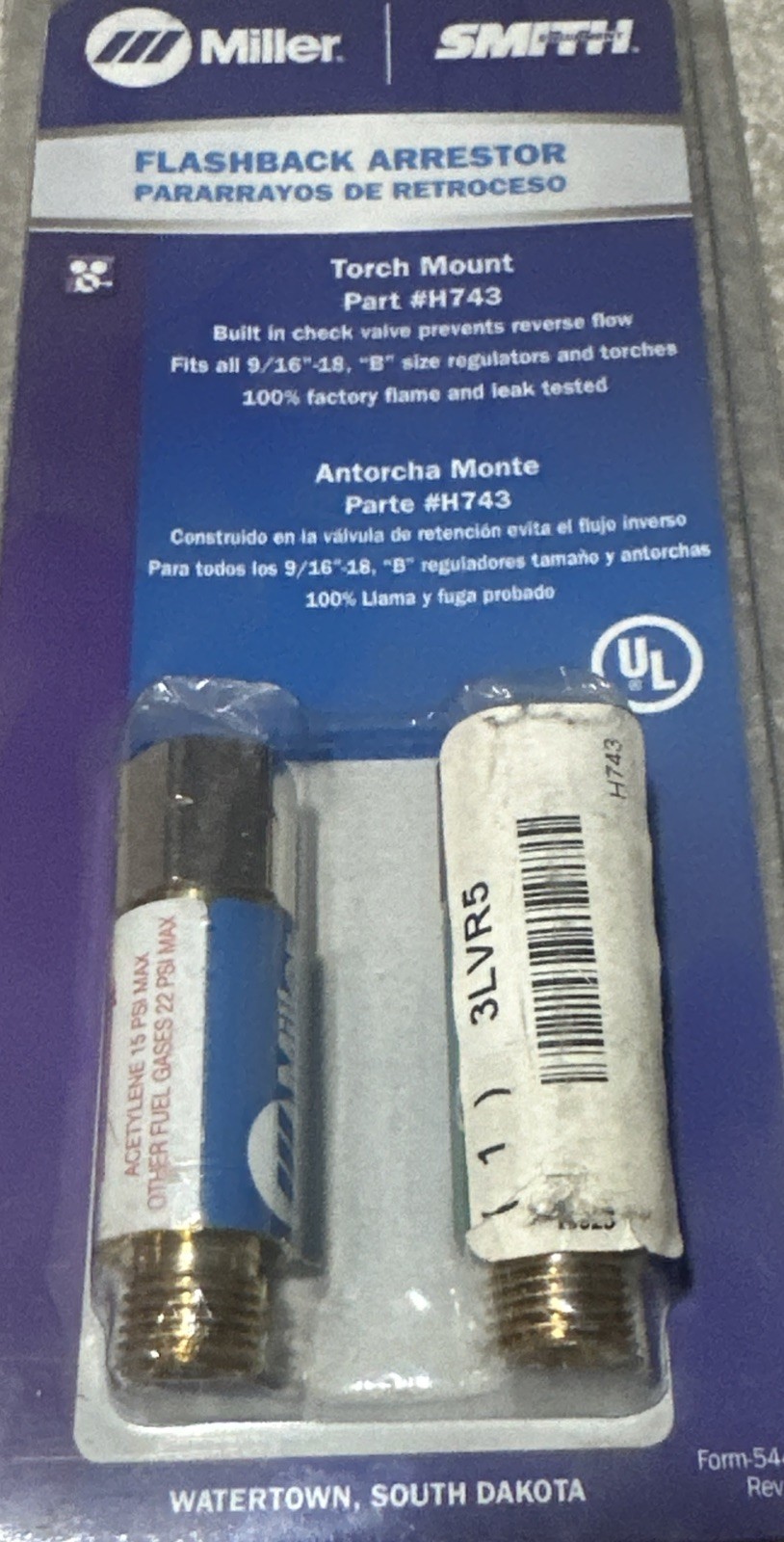 NEW Miller Smith Flashback Arrestors Cutting Torch Mount Set H743