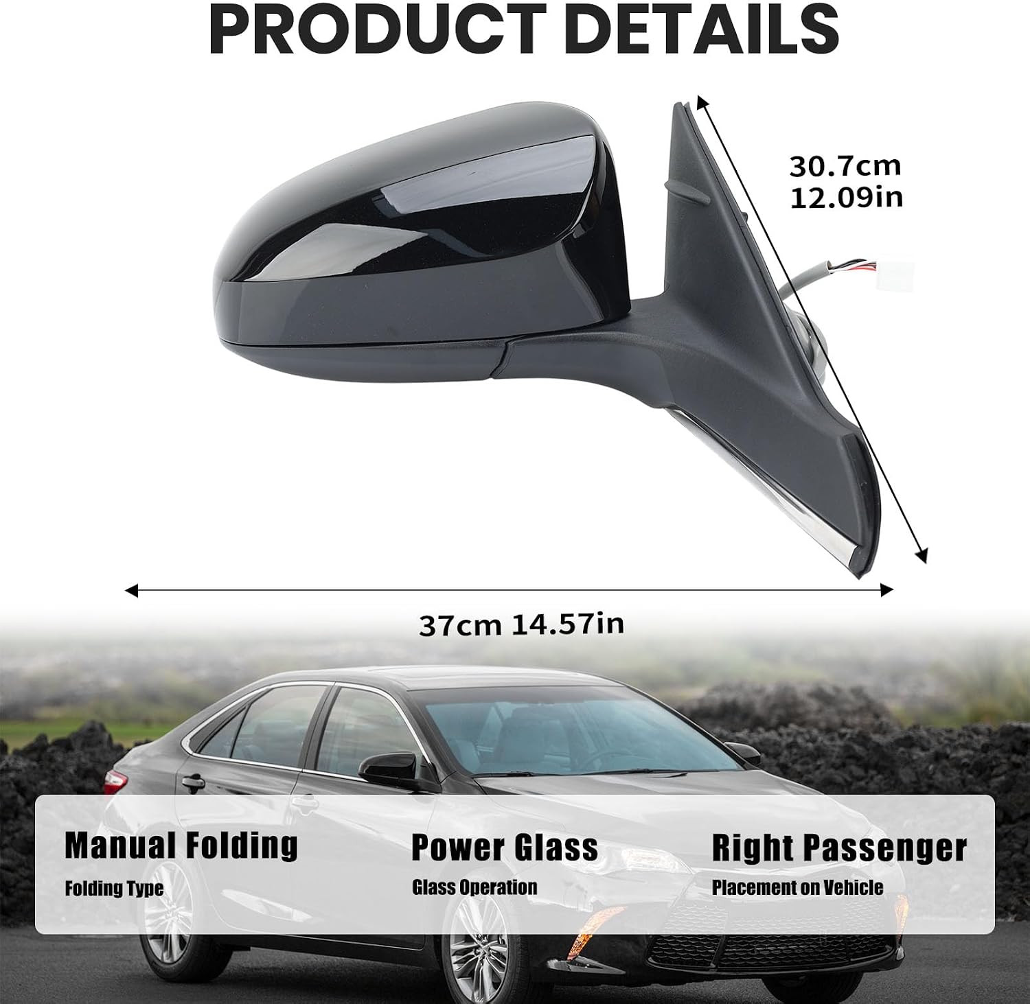 Right Passenger Side Mirror Compatible with Toyota Camry 2015 2016 2017 Heated P