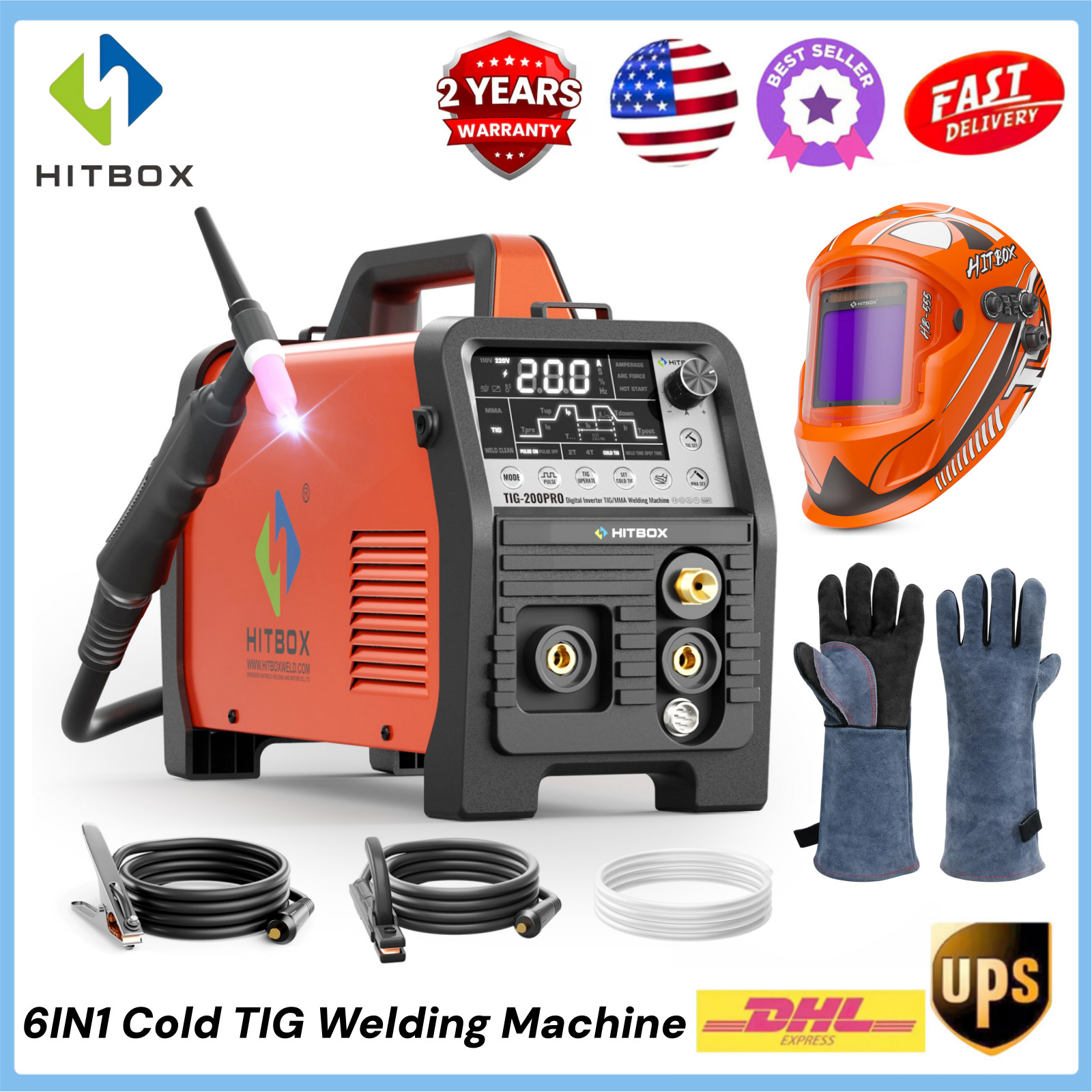 HITBOX Cold Welder 110/220V 200A DC Pulse/HF/Spot/Clean TIG MMA Welding Work Set