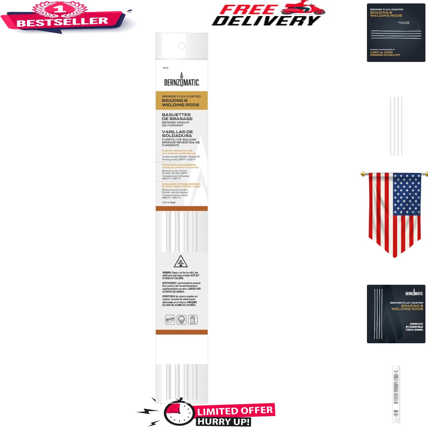Bronze Flux Coated Brazing/Welding Rods – 4-Piece Set for Professionals
