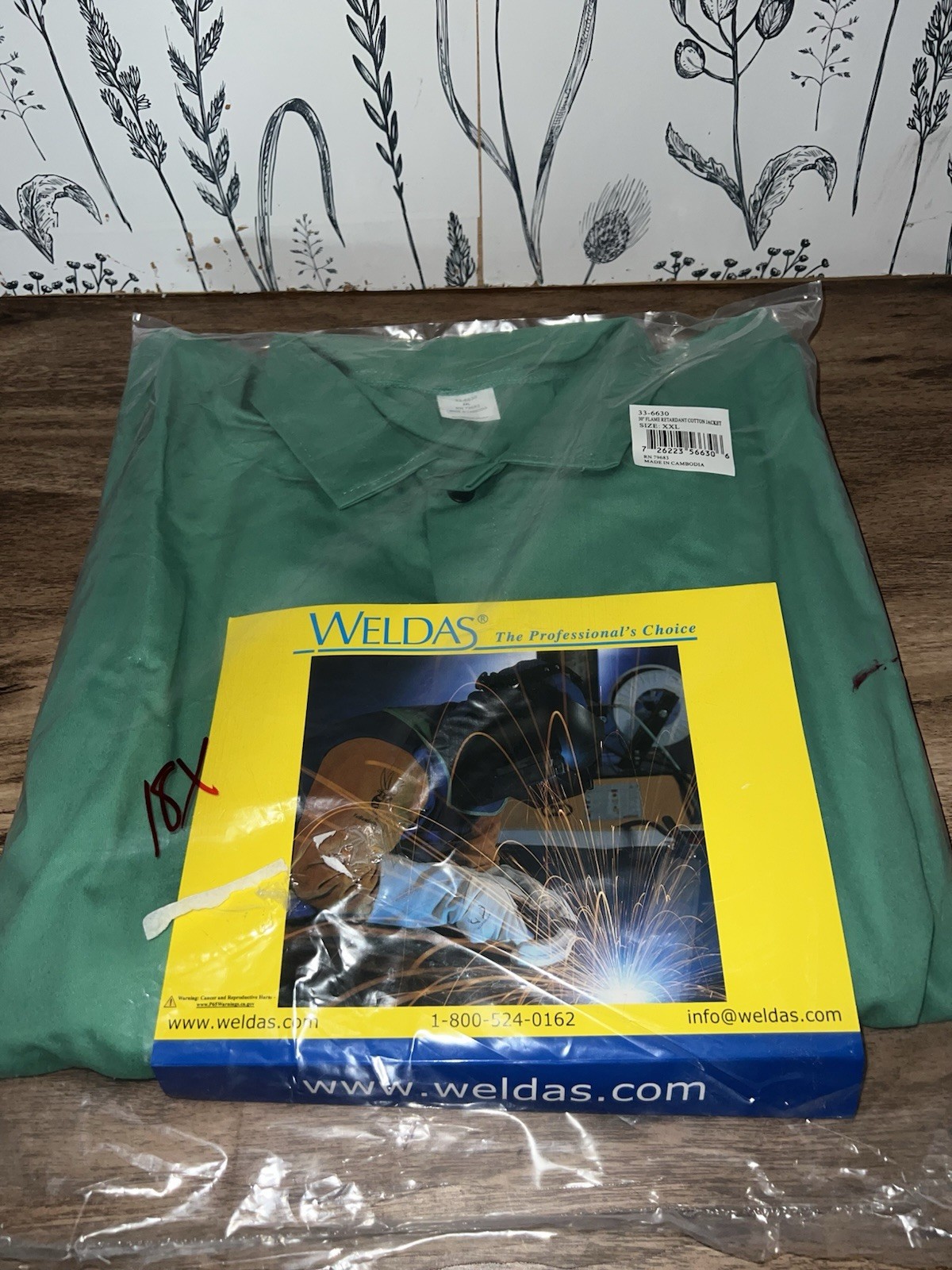 Weldas Flame Retardant Cotton Welding Jacket, Green, XXL
