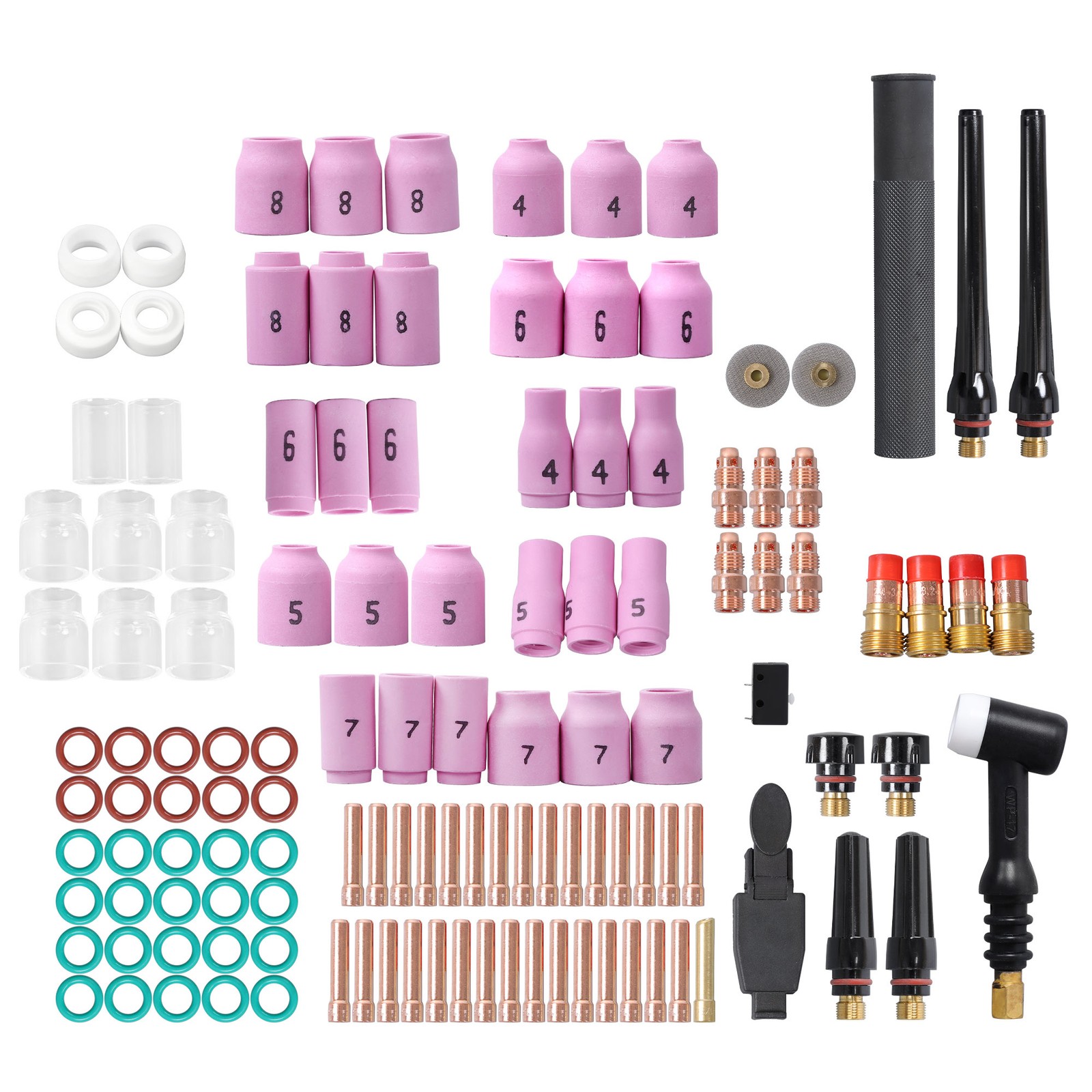 TIG Welding Torch Kit – Alumina Nozzle, Collets, Stubby Gas Lens 123 Pcs