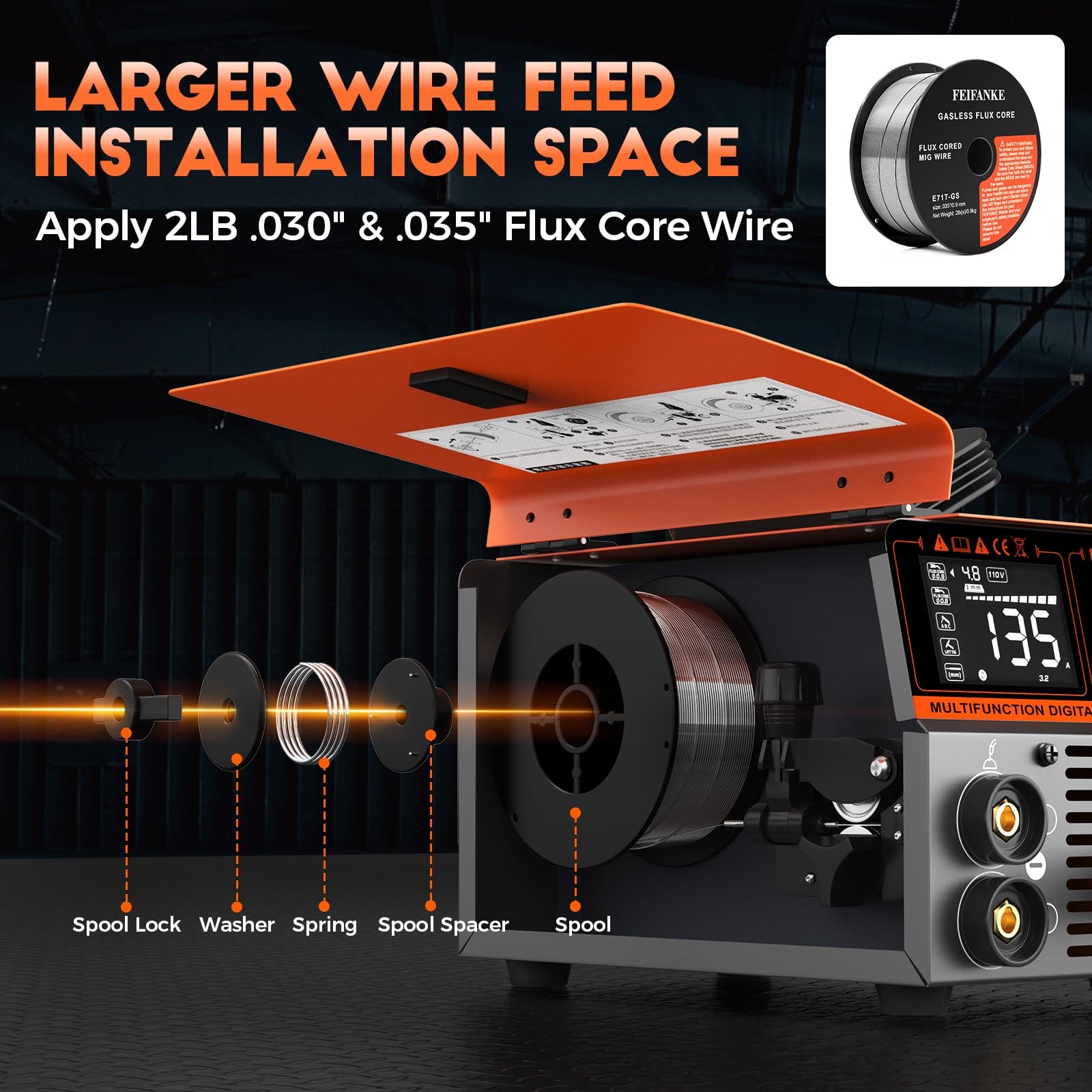 135A MIG Welder, Potable Stick/Lift TIG/Flux Core MIG 3 In 1 Multiprocess Flux
