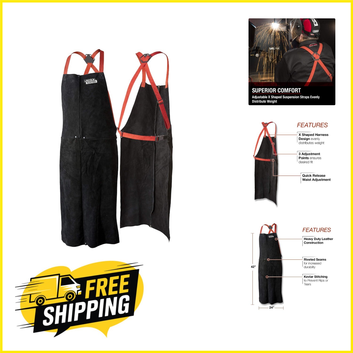 Unisex Leather Welding Apron – 42” with Kevlar Reinforcement & Comfort Fit