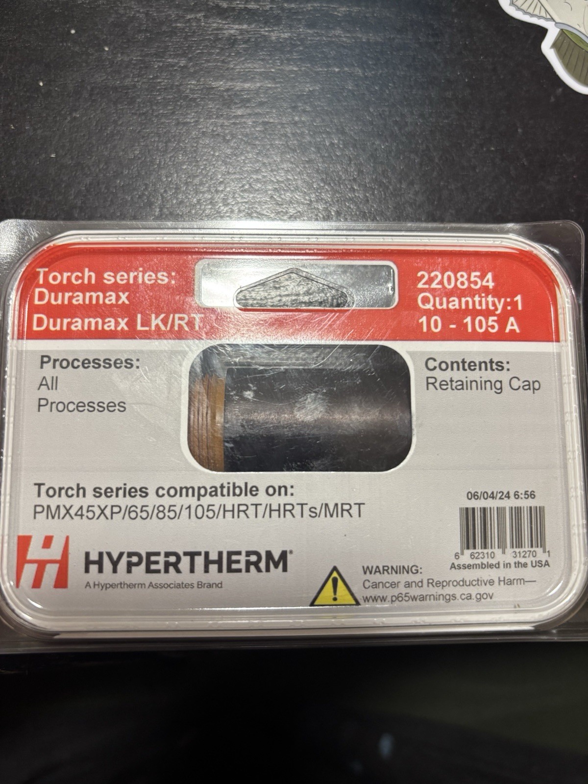 HYPERTHERM 220854 Duramax/LK/RT retaining Cap, 10-105A