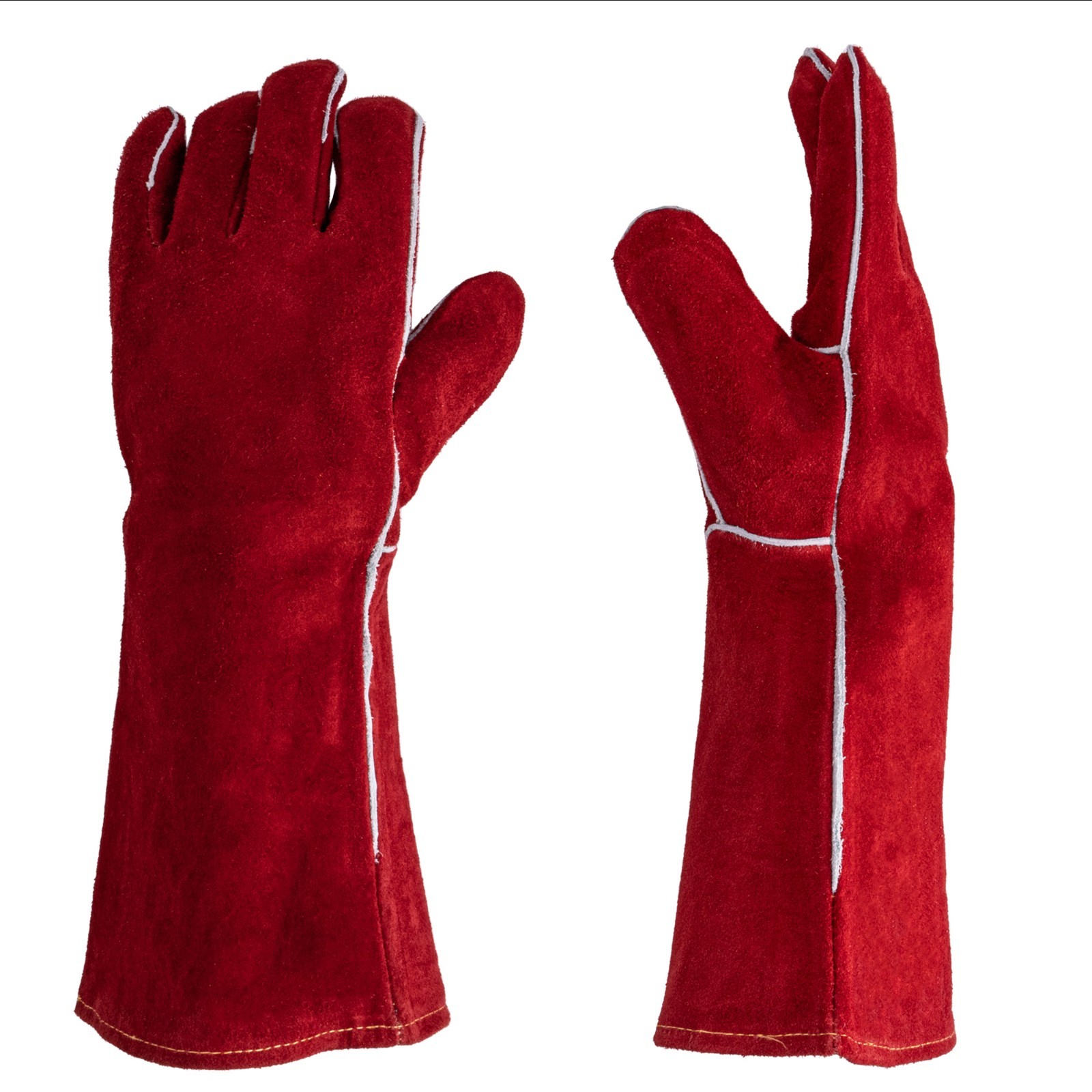 16” Heavy Duty Welding Gloves – Red Italian Split Cowhide Leather with Flame