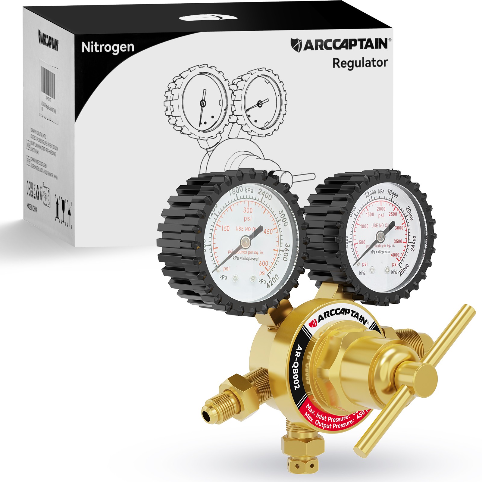ARCCAPTAIN Nitrogen Regulator 0-600 PSI Delivery Pressure 1/4” Male Flare Outle