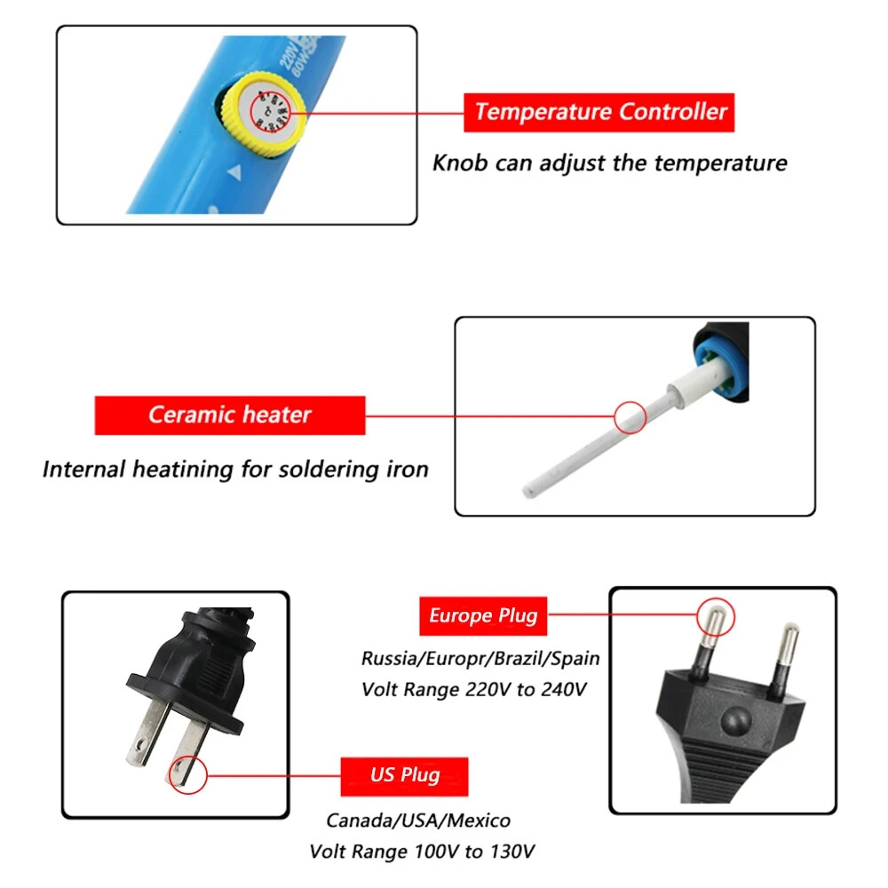 60W 6 Tips Plus Base Temperature Adjustable 200-450°C Pond Welder