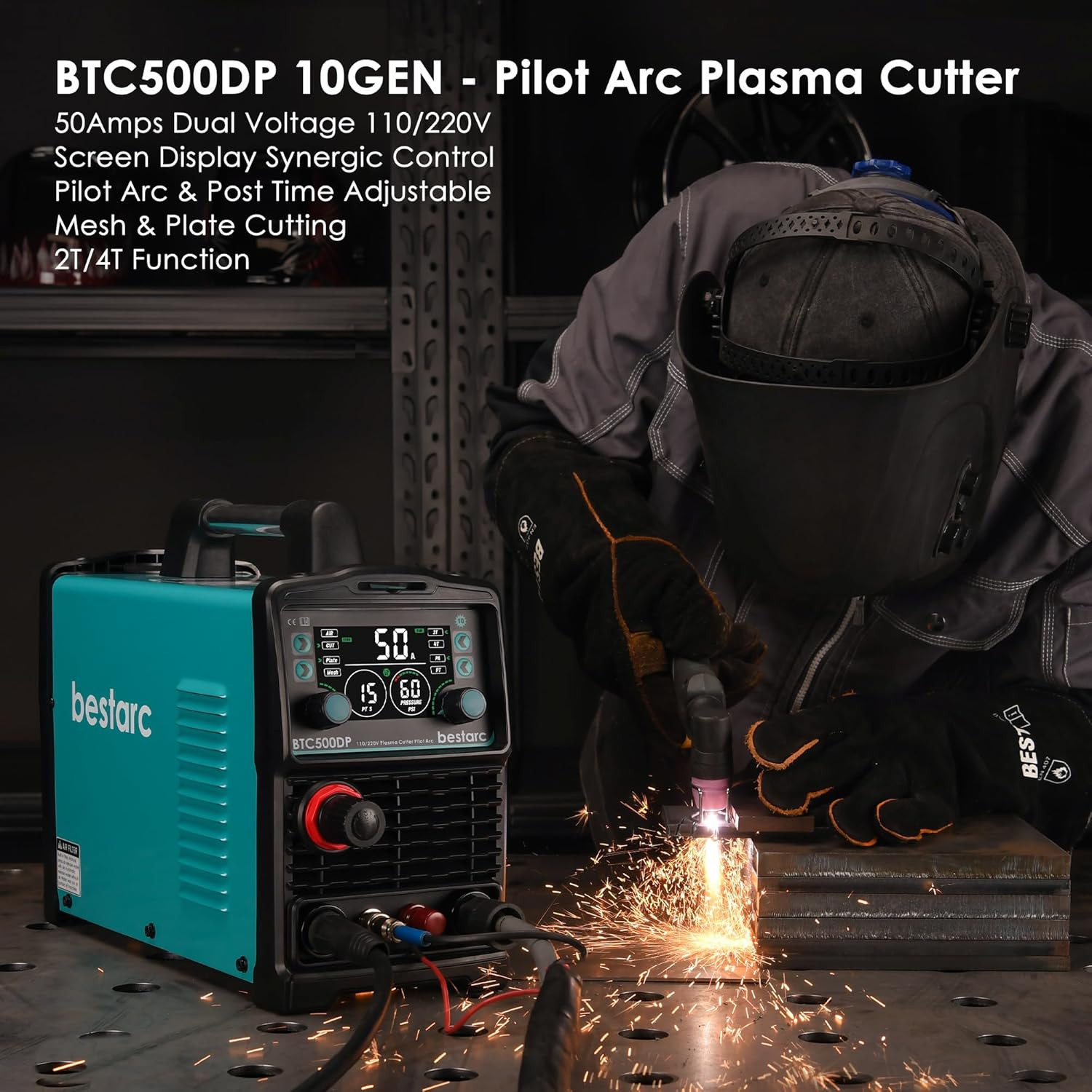 50A Bestarc Plasma Cutter Machine 110/220V Dual Voltage, 1/2 Inch Clean Cut 4/5