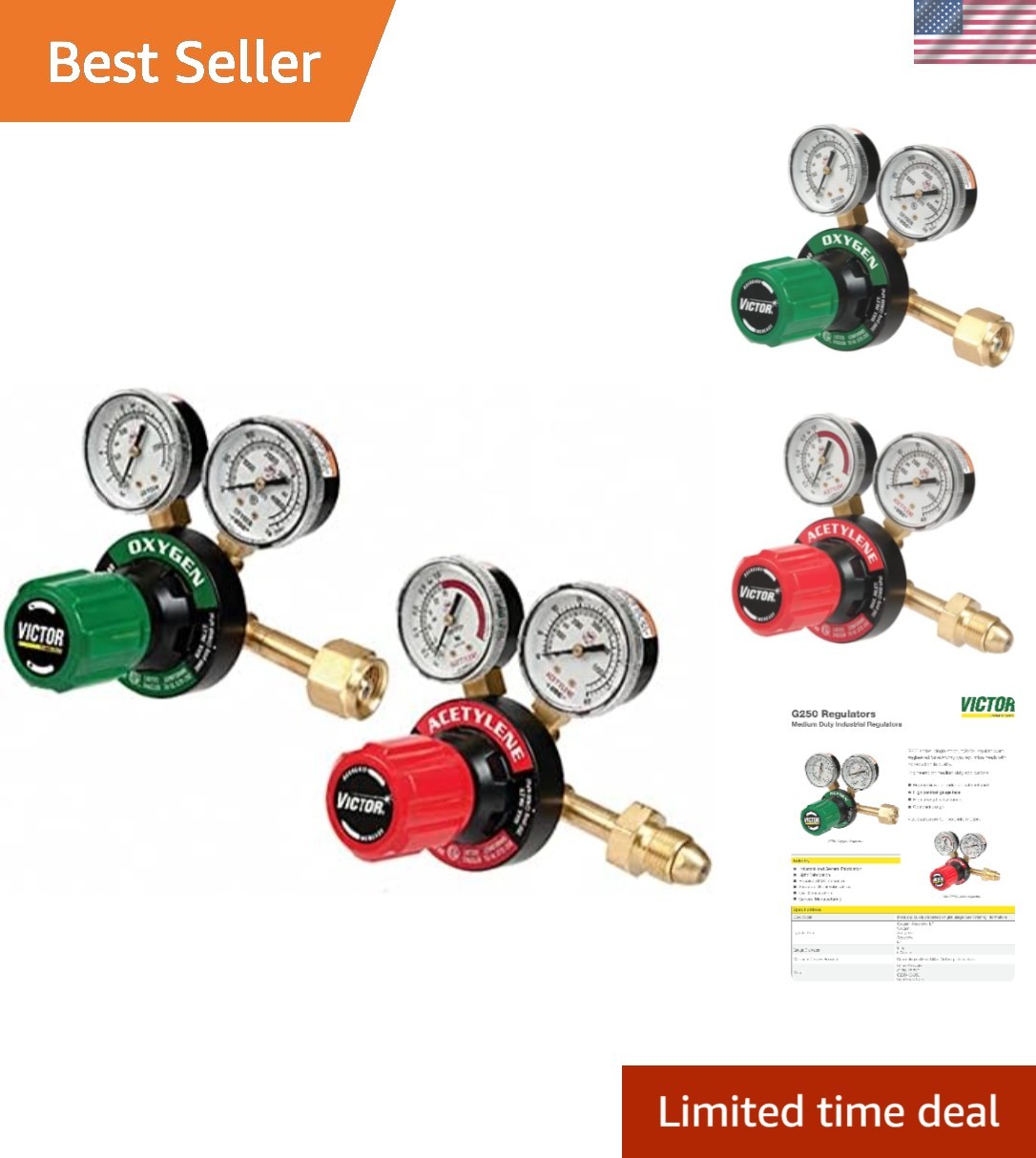 Compact Victor 350 Acetylene & Oxygen Regulators Set for Professional Welders