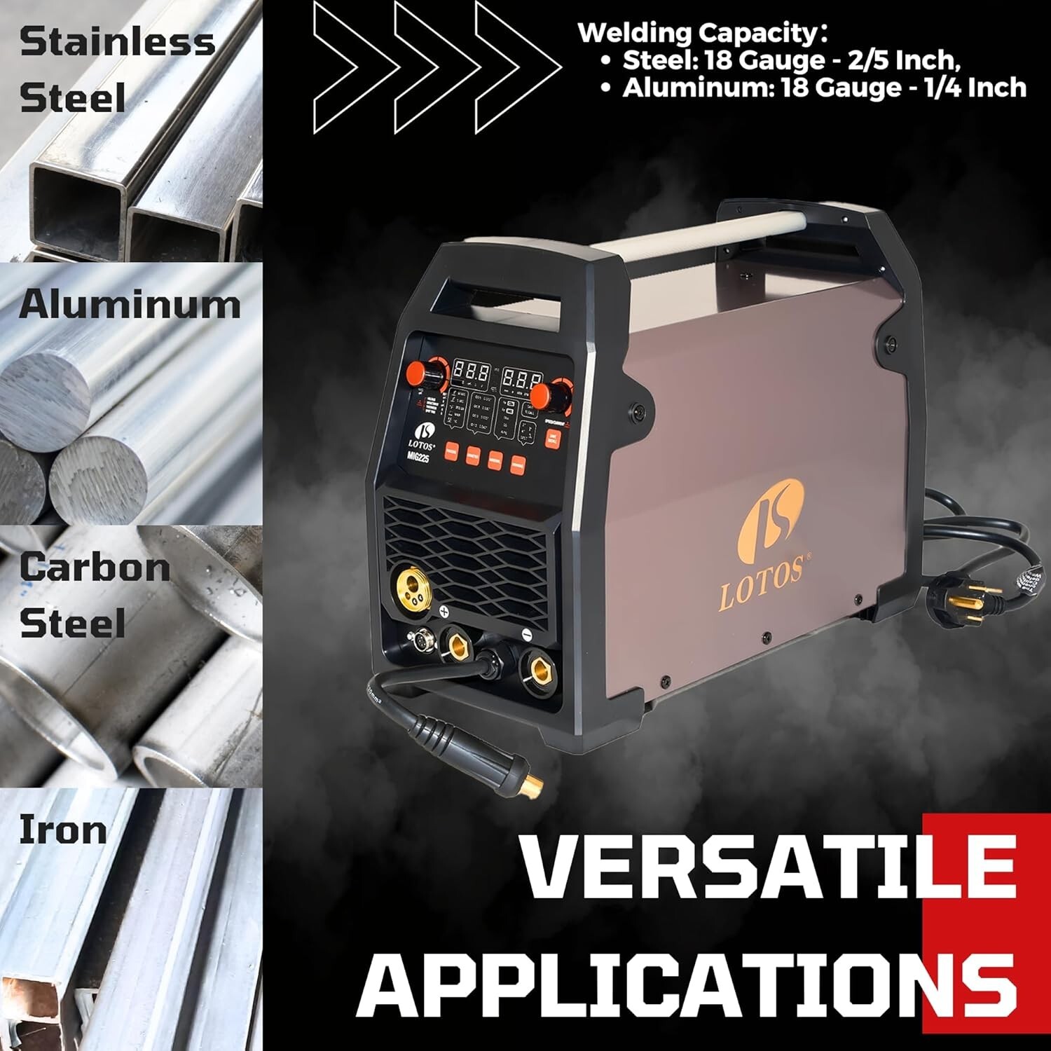 LOTOS MIG225 225A MIG Welder,6 in 1, Gasless Flux Core, Stick, Lift TIG 120/240V