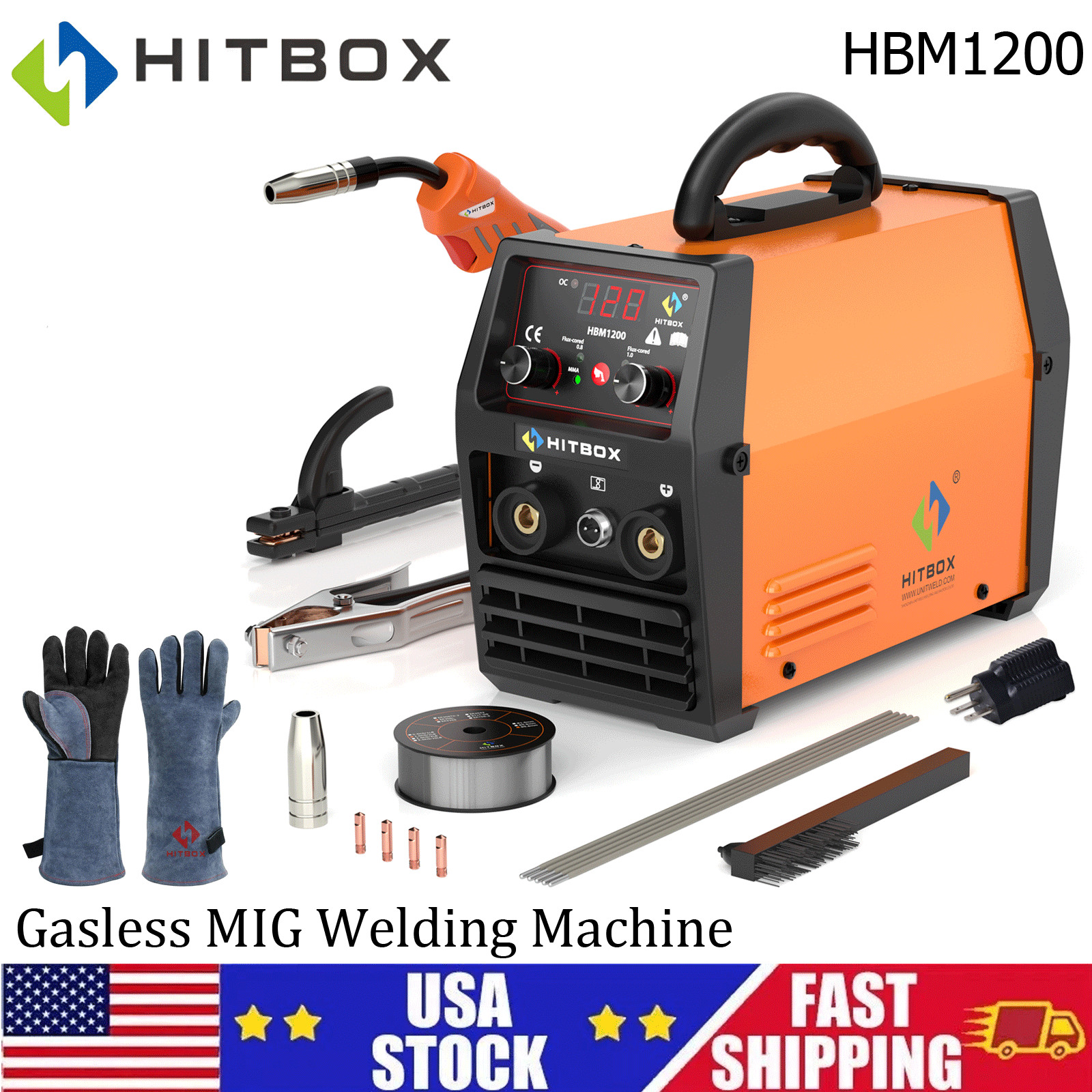 3IN1 HITBOX Gasless MIG Welder 110V/220V Lift TIG/MMA Portable Welding+Gloves US