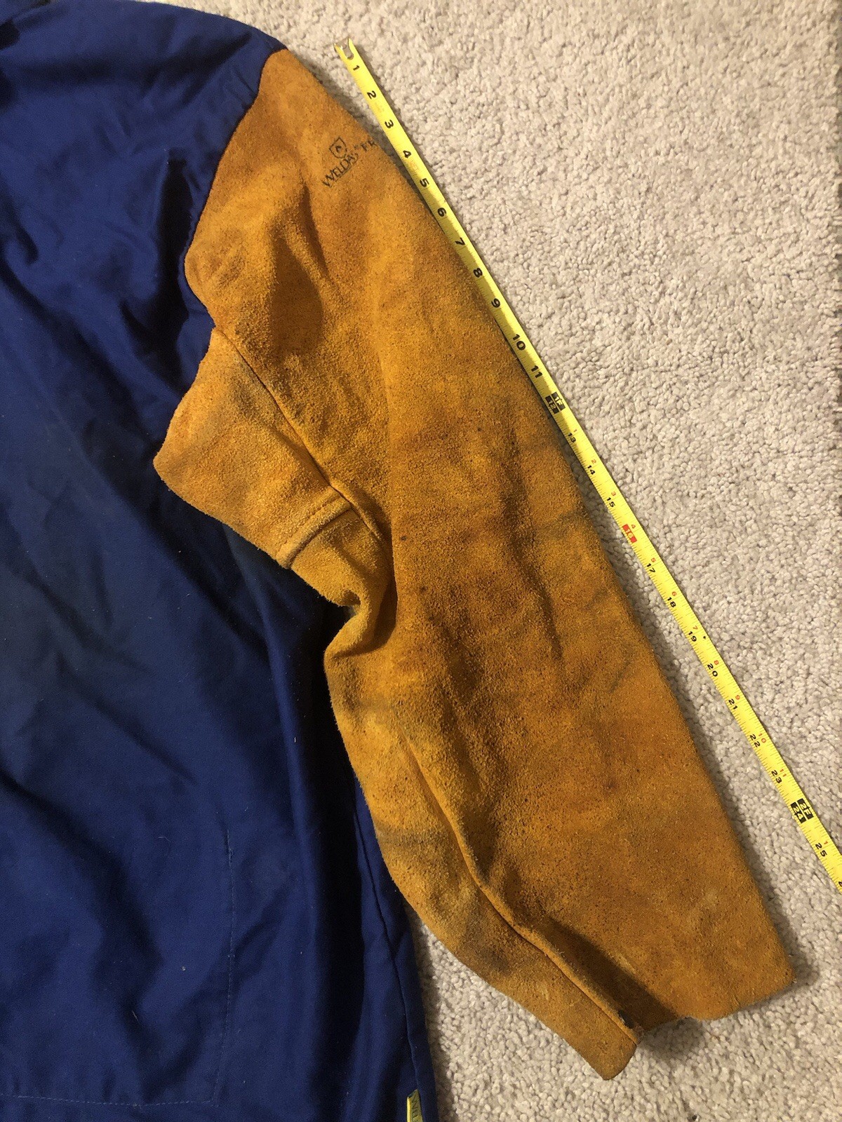 Weldas Distress Welding Jacket Size XXXXL 4XL Blue Tan Leather Sleeve Protective