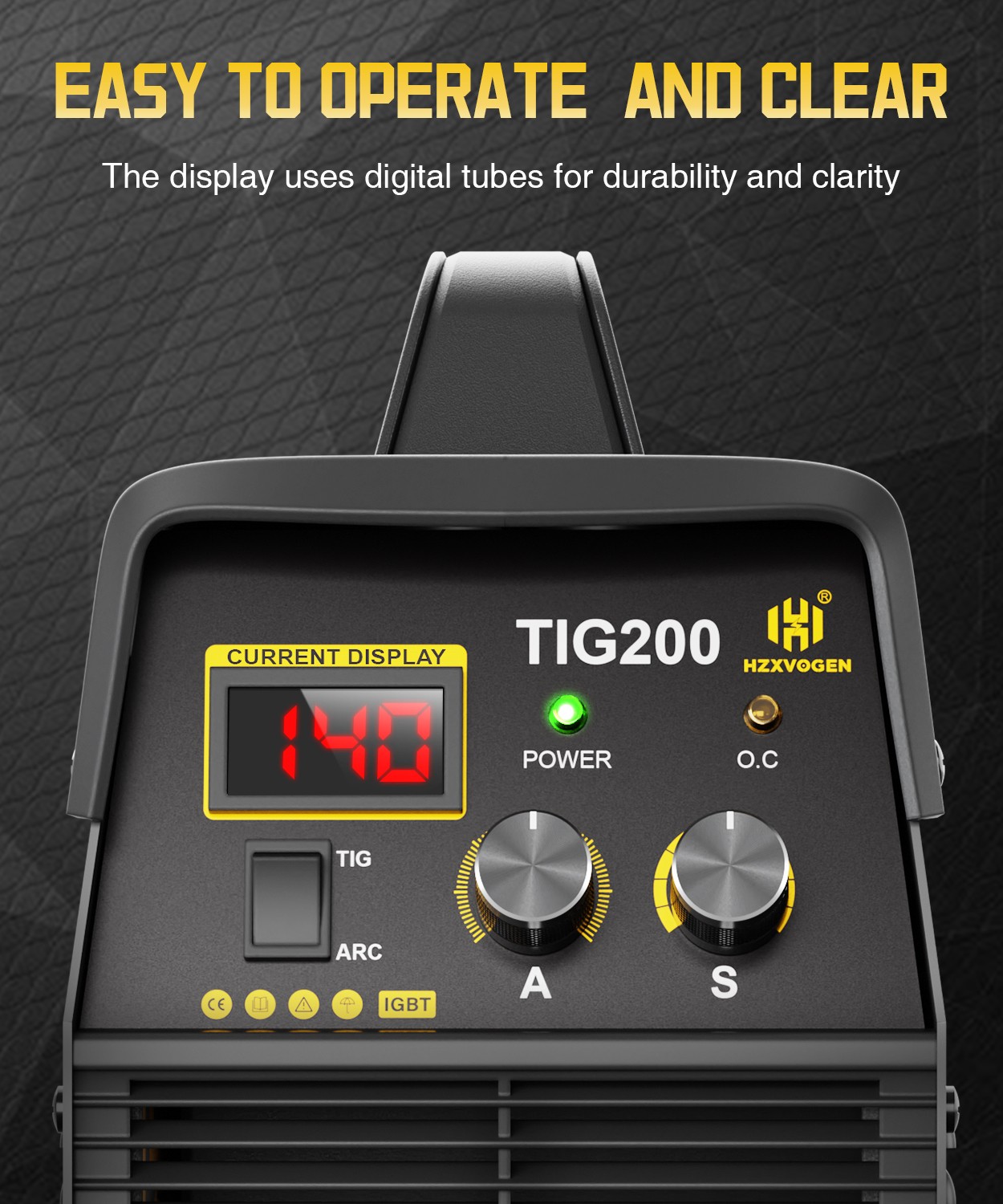 HZXVOGEN TIG200 200A TIG/MMA Welder IGBT Inverter Dual Voltage Portable 110/220V