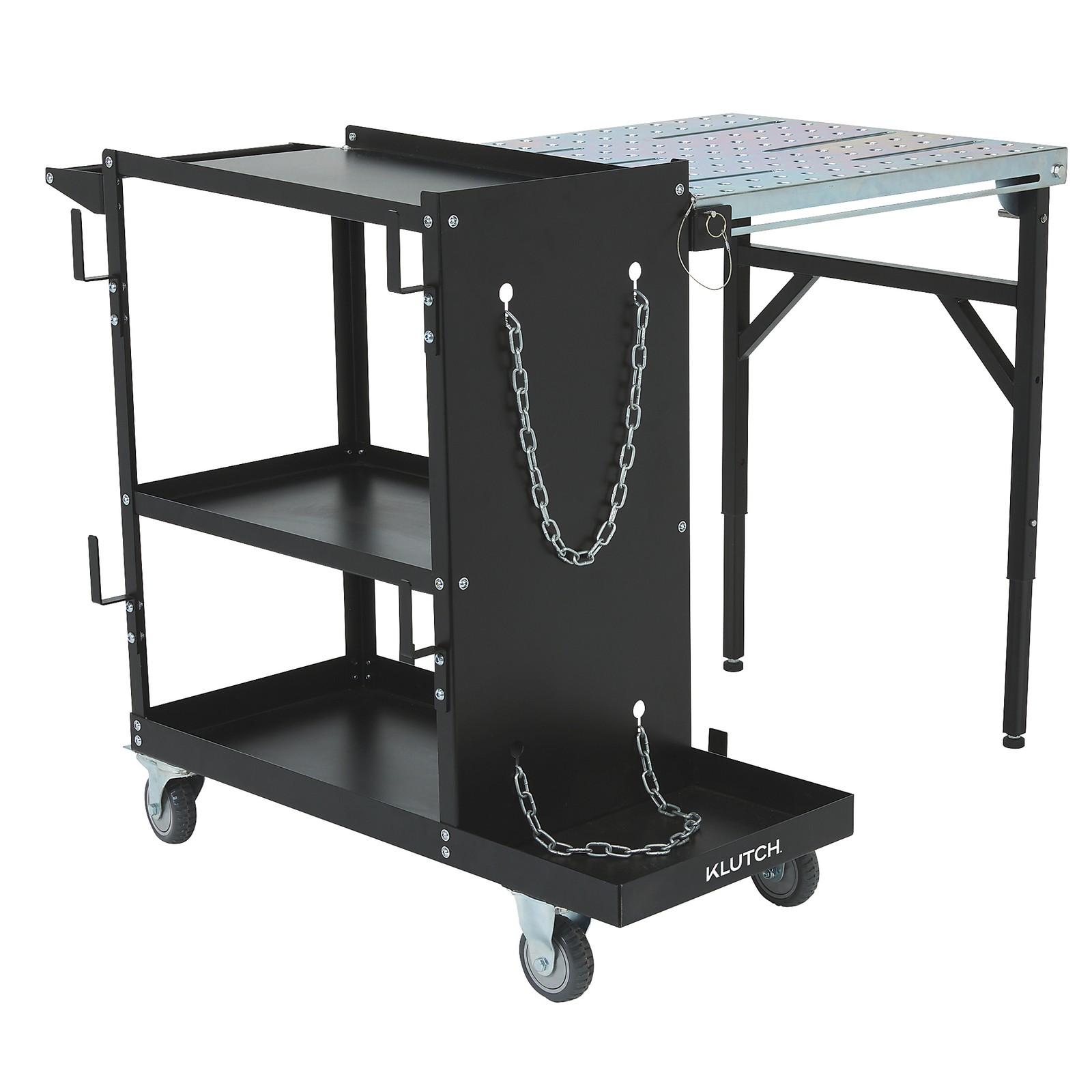 Klutch 3-Tier Welding Cart and Table Combo, 200-Lb. Capacity, Heavy-Duty 16-Ga.