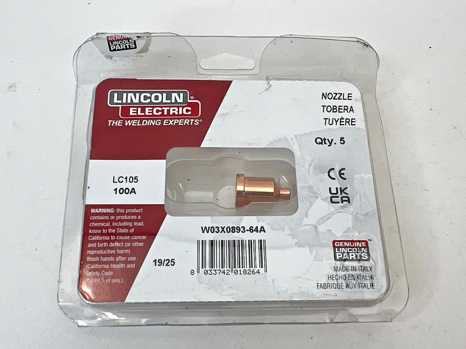 Lincoln Electric W03X0893-64A Cutting Tip, LC105, 100A, 5/pk