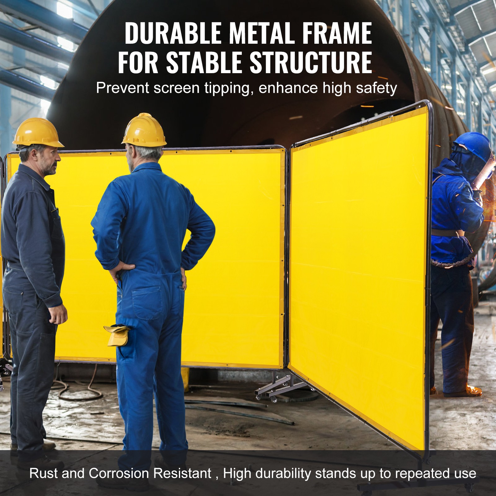 VEVOR Welding Screen with Frame 3 Panel 6′ x 8′ Welding Curtain Screen 12 Wheels