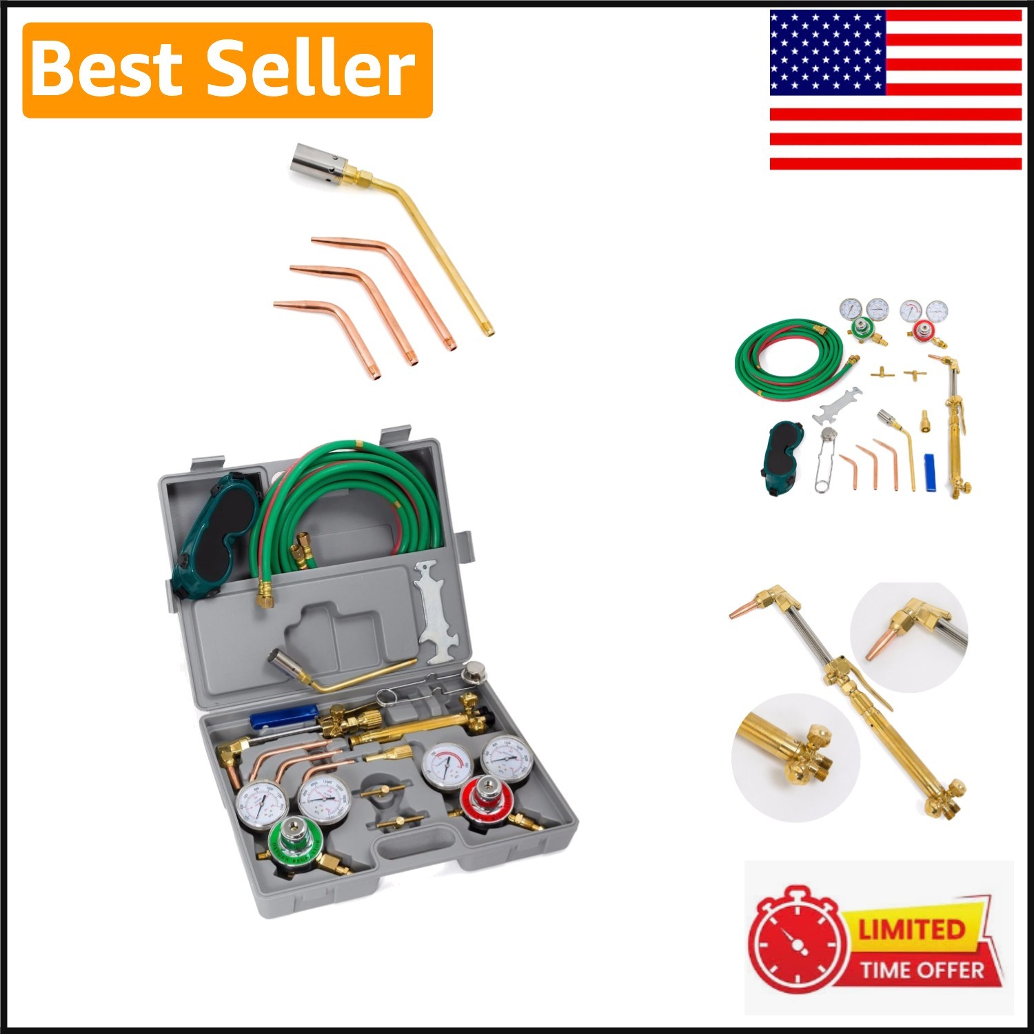 Versatile Oxygen & Acetylene Torch Set – 3 Nozzles, Regulator & Goggles Included