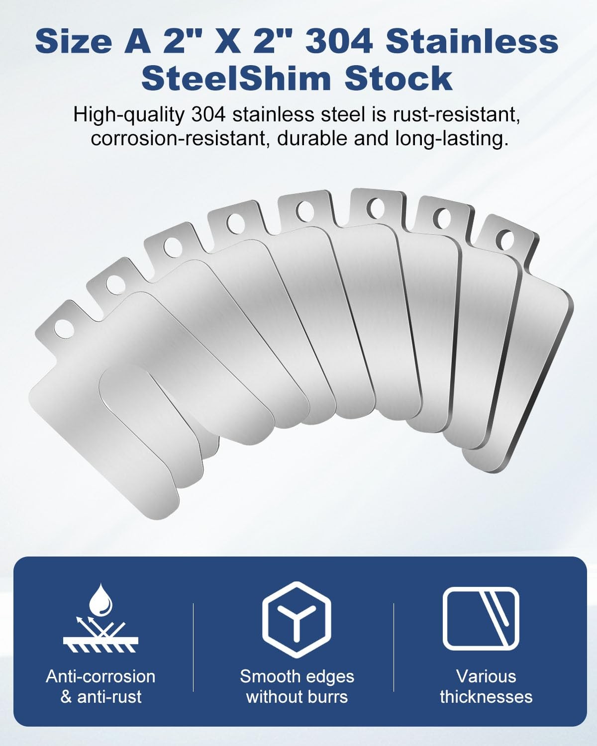 32PCS Stainless Steel Metal Shims Kit 2×2 Inch Slotted 0.001-0.075 Inch Corrosio