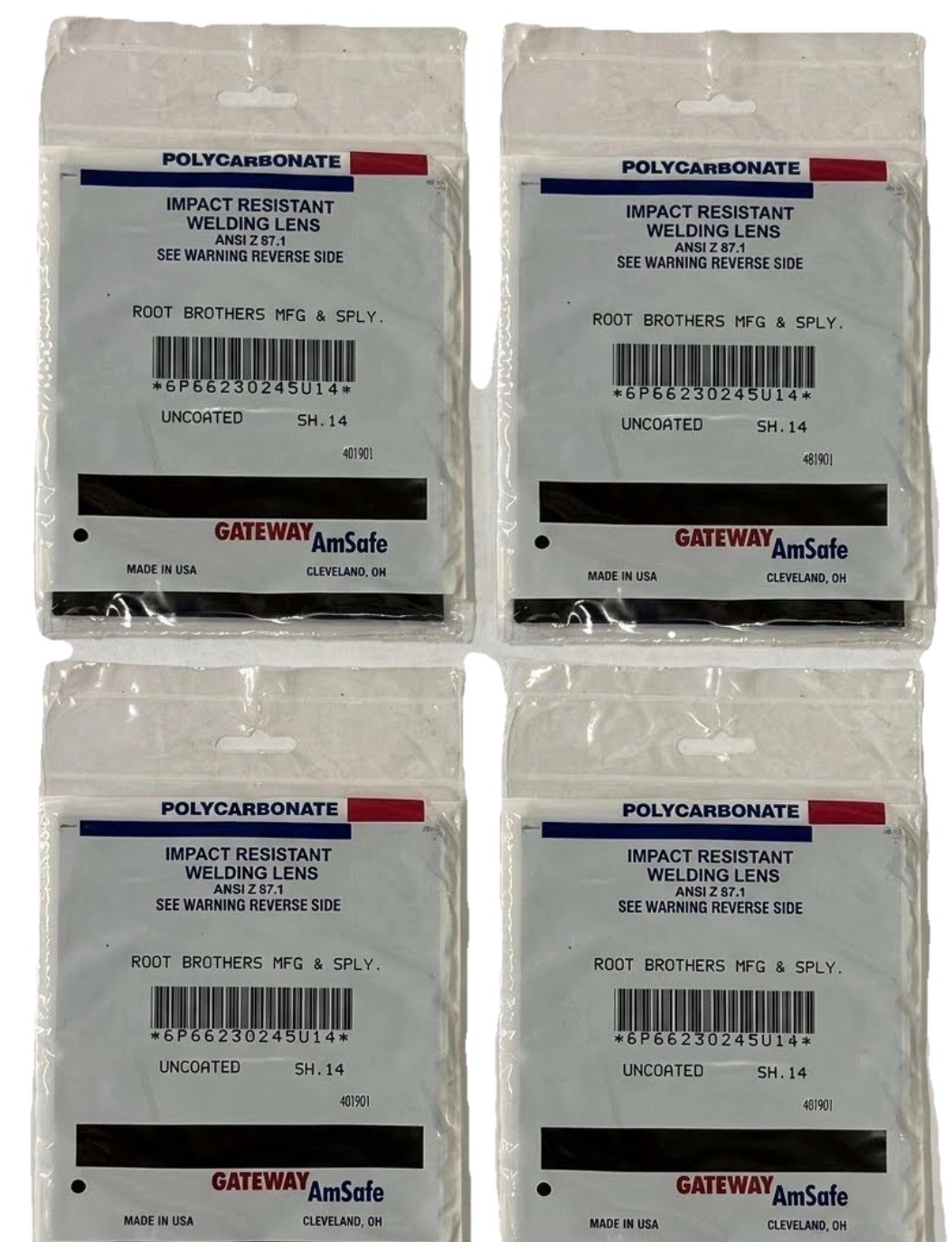 Lot of 4 Gateway AmSafe Shade 14 Polycarbonate Welding Lens Filter Plates Z87.1