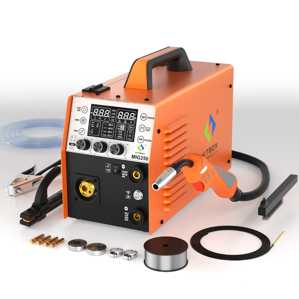 HITBOX 250A 5-in-1 MIG TIG MMA Alu Welder Gas/Gasless 2T/4T Welding Machine USA